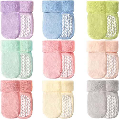 Image of ANTSANG Baby Toddler Socks With Grippers Girls Boys Thick Cotton Ankle Crew Non-Slip Socks