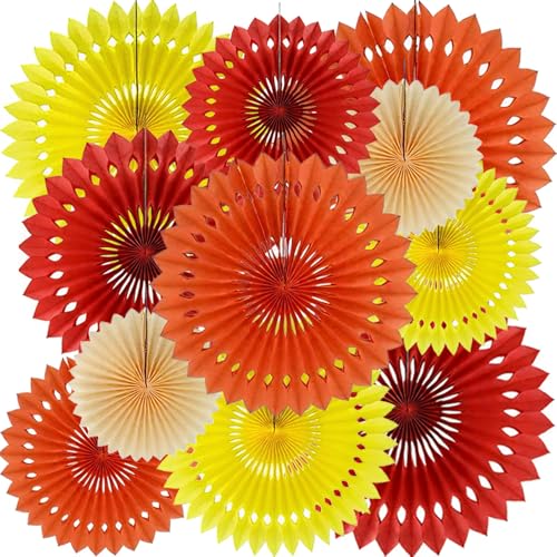 Image of Fall Hanging Honeycomb Round Paper Fans Decoration Autumn Pumpkin Theme Tissue Paper Fan Garland for Shower Birthday Graduation Wedding Party Supplies 11 Count