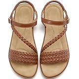 Aomigoct Dressy Womens Sandals Summer: Comfortable Strappy Flats Sandals Women - Casual Walking Woman Shoes