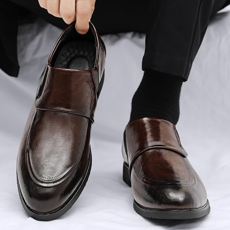 Formal Shoes for Men's Italian Leather Outdoor Slip On Plain Toe Business Slip Resistant Block Heel Anti-Slip Rubber Sole Shoe4