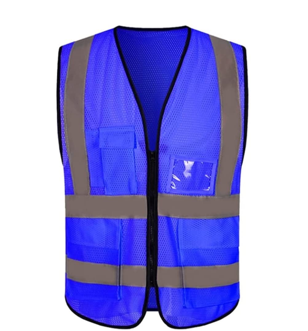 Gilet da Lavoro Uomo Mesh ad alta visibilità Mesh traspilabile giubbotti riflettenti con tasche e cerniera Giubbotto Alta Visibilità