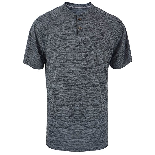 Henley Shirts for Men Short Sleeve Soft Quick Dry Workwear Button Neck Collar Slim Fitted Casual Basic T Top (Charcoal Henley, L)