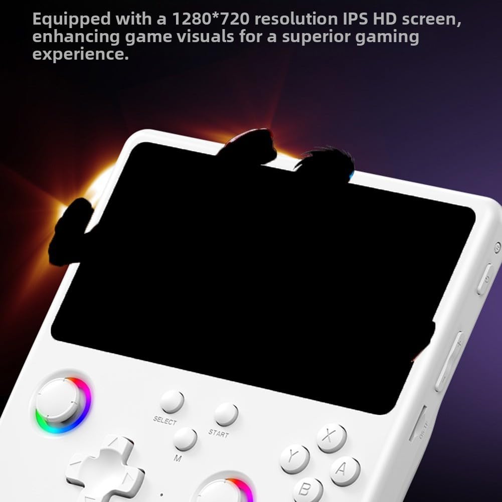 Mini consola de juegos arcade con pantalla IPS de 5.0 pulgadas y luz ambiental RGB, dispositivo de juego de mano retro, diseño ABS compacto