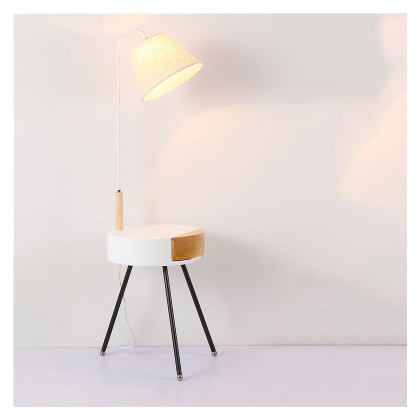 Z4T8M2K6G5 Tall Standing Lamp Floor Lamp with Table Drawers, Premium Night Stand with Bedside Tables(White)