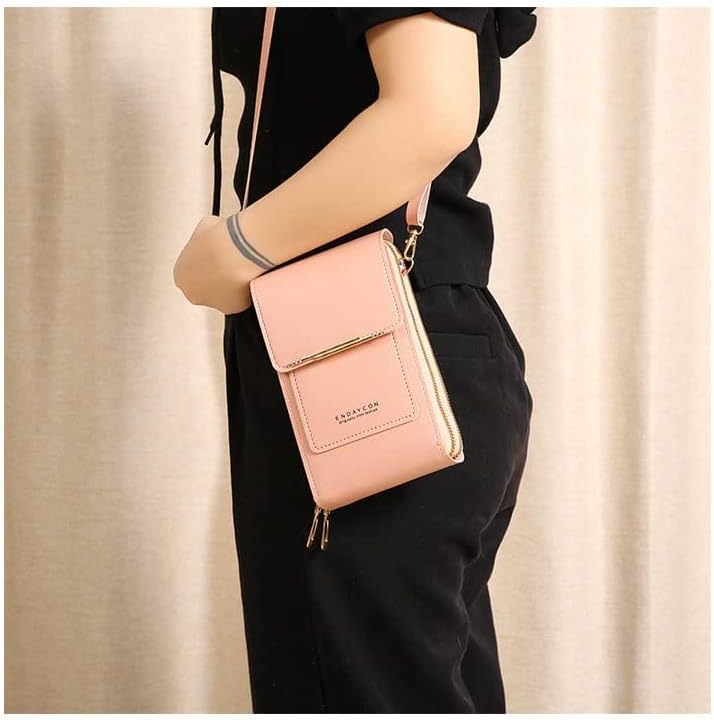 Miniatura 7 de Bolsa de cuero antirrobo, pequeña bolsa cruzada para teléfono celular para mujer con pantalla táctil