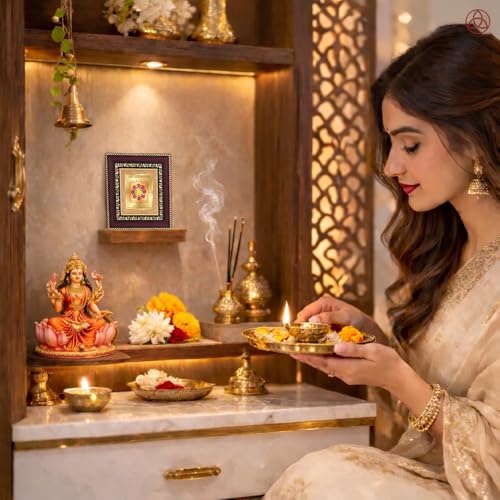 Image of DIVINITI Siddh Energised Saraswati Yantra | 24k Gold Plated Foil Wisdom Blessings Vastu Frame for Home, Office & Puja Room | Spiritual Yantra for Knowledge, Wisdom & Success (14 X 13 CM)