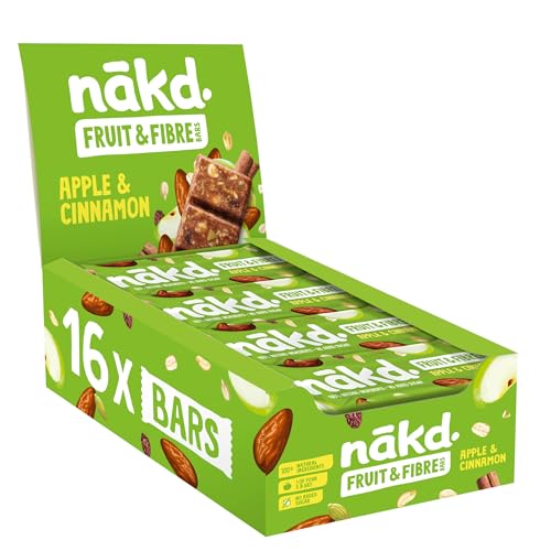nakd. Fruit & Fibre bars - Apple & Cinnamon - High in fibre - 100% Natural ingredients - No added sugar - Vegan - 16 x 44g bars - 704g