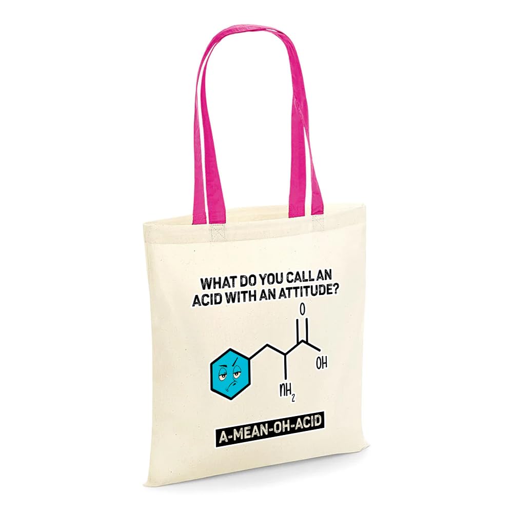 Getagift A Mean Oh Acid, Science Gifts for Adults, Chemistry or Biology Teacher Gift, Reusable Bag, Shopping Bag, Tote Bag. (Fuchsia Handle)