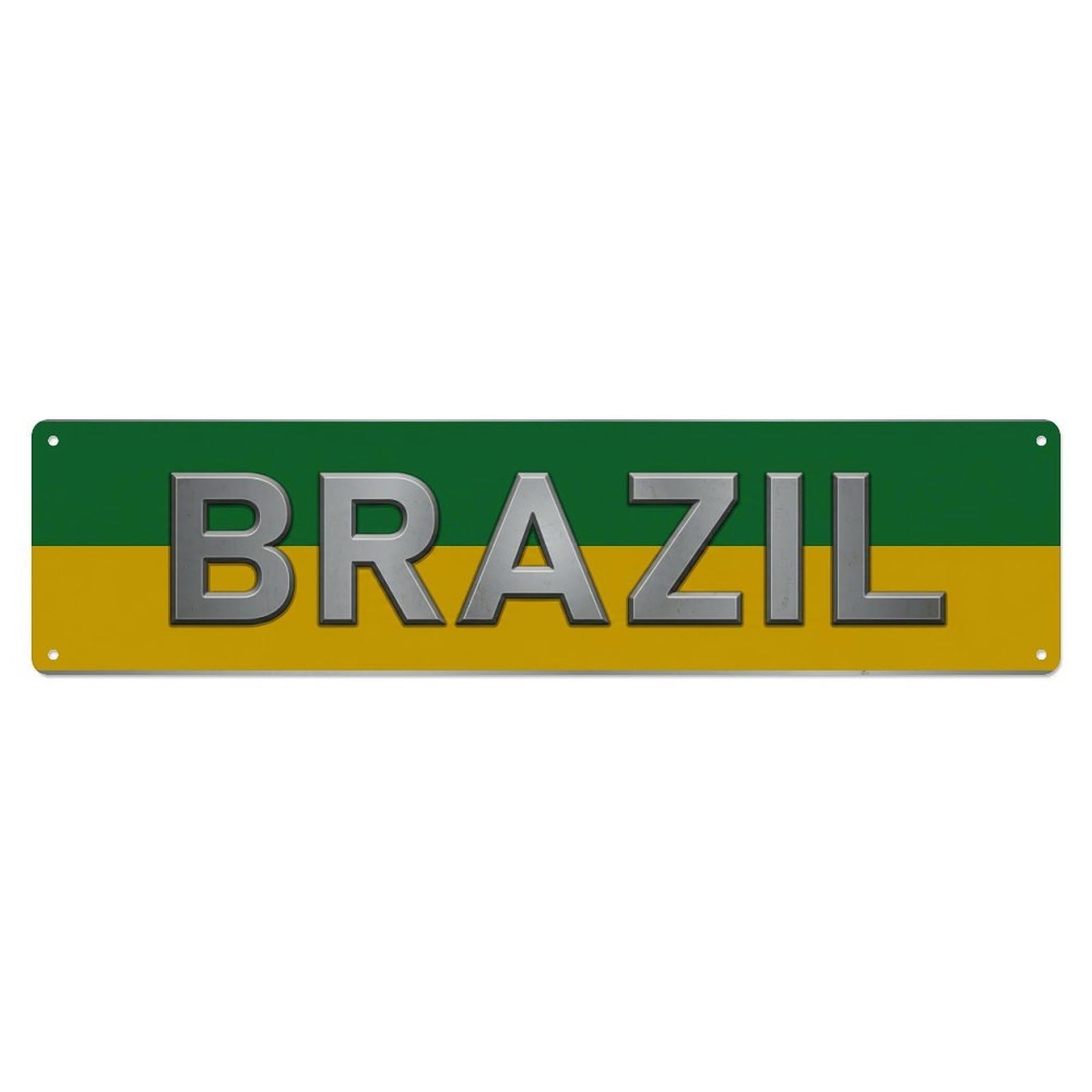 Metal Tin Sign Vintage Brazil Flag Design