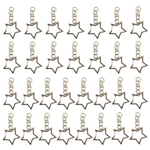 AUEAR, Silver Keychain Metal Spring Snap for DIY Keychain Hanging Buckle and Bag Accessories Creative Key Ring (30 PCS, Star Shape Design)
