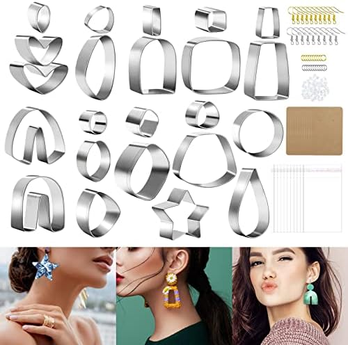 Polymer Clay Cutters, Majhulla 23 pcs DIY Clay Cutters Shapes for Polymer Jewelry Maker with Earring Cards Hooks DIY Plastic Bags Stain Steel Clay Earring Cutters for Polymer Jewelry Making