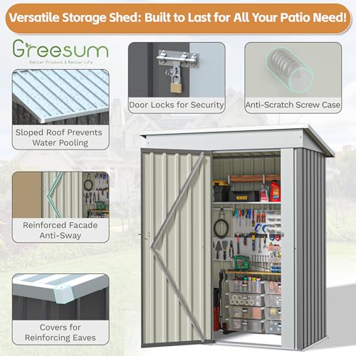 Image of Greesum 5x3 FT Outdoor Storage Shed, Metal Storaged Sheds Without Floor, Tool Sheds with Lockable Doors and Slooping Roof for Garden, Patio, Backyard, Gray