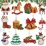 VICDUEKG 12 Stück Diamond Painting Weihnachten, 5D DIY Diamond Painting Schlüsselanhänger, Diamond Painting Anhänger Set für Weihnachtsdeko Weihnachtsbaum Fenster Hängend Winter Dekor