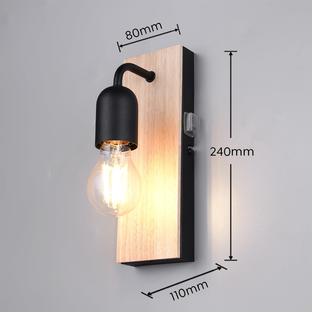 Trio Leuchten Applique de salle de bain ARTURO 284470132, Métal Noir mat, bois naturel, excl. 1x E27