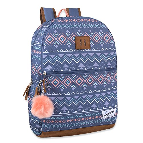 Girls Fashion Backpack With Reinforced Vinyl Bottom and Bonus PomPom Keychain