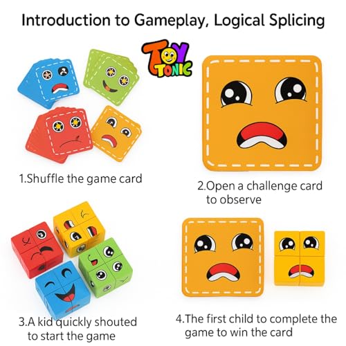 Image of TOYTONIC Emoji Face Cube Puzzle Game for Kids - Creative Learning Game for All Ages - Fun Expression Matching Challenge - Brain Teaser Gift Toy for Boys 7-14 Years