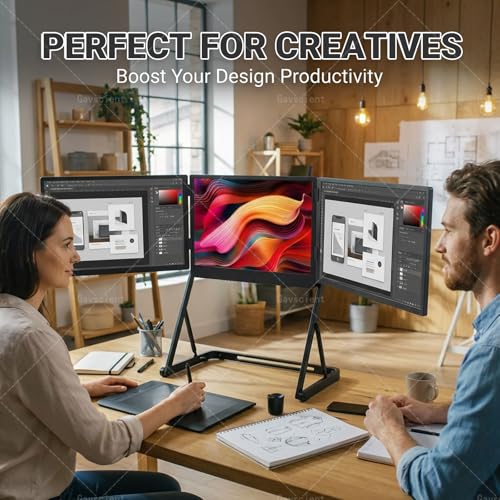 Image of Triple Laptop Screen Extender, HDMI /USB-C Pl-UG N Play, Windows /Mac /Android Compatible, 12-18.5in Laptop Fit, Travel-Friendly Triple Display.