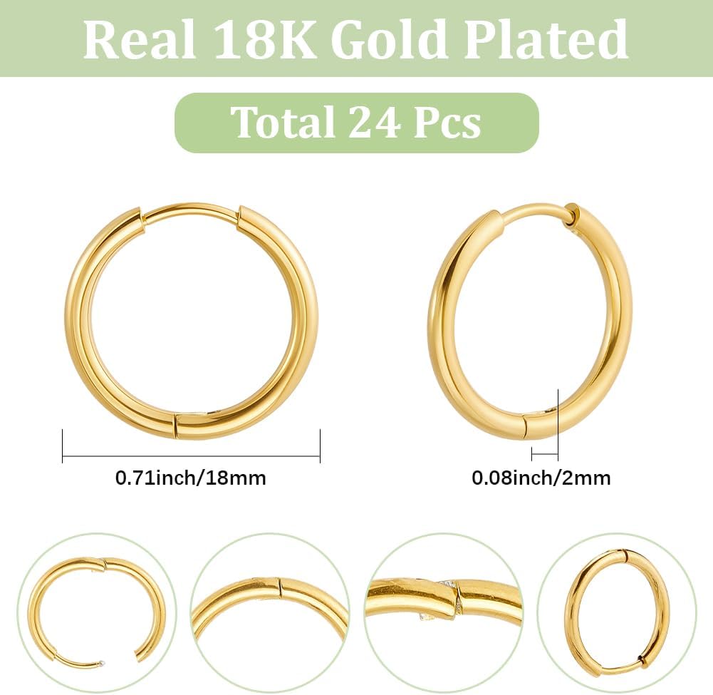 SUNNYCLUE 1 Box Real Gold Plated Huggie Hoop Earrings Bulk Huggie Earring Hooks Round Metal French Trendy Ear Hoop Findings for Jewelry Making Women DIY Crafts image 2
