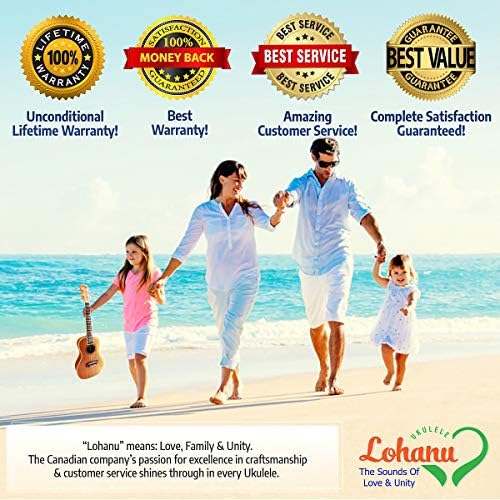 Ukulele Concert Size Bundle By Lohanu (LU-C) All Accessories Included  2 Strap Pins Installed Nylon Strap Padded Case Tuner Leather & Plastic Picks Ukelele Hanger Aquila Strings Free Video Lessons!