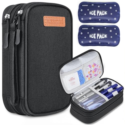 insulin cooler travel case double layer medicine kit diabetes travel case portable medicine organizer with 2pack 150g ice pack tsa approved for insulin pens diabetic supplies black