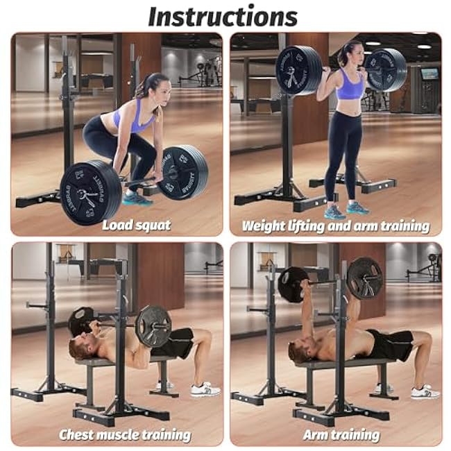 PayLessHere 550LBS Adjustable Squat Rack 40-66, Sturdy Steel Squat Barbell Stand with Bench Press Holder for Home Gym, Portable Weight Rack