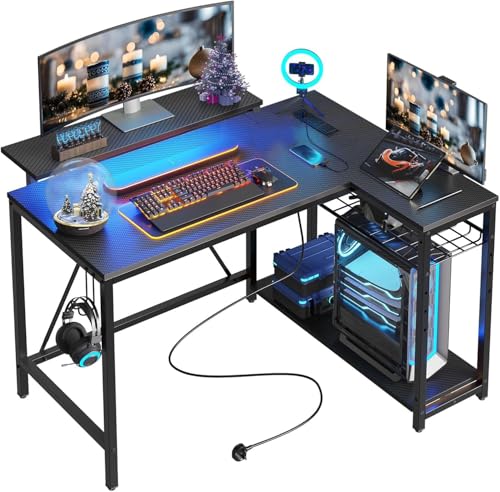Bestier L-Shaped Gaming Desk with LED