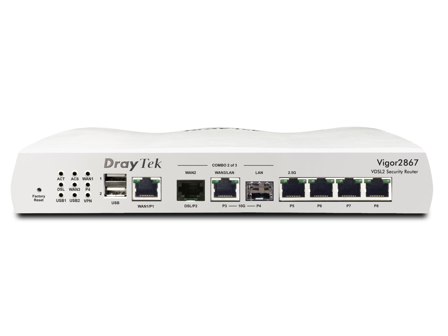 Draytek Vigor 2867 Router Cablato 10 Gigabit Ethernet, Gigabit Ethernet, 2.5 Gigabit Ethernet Bianco (draytek V2867-K MultI-Gig Vdsl Fttp Rout) | Filaire, pare-feu, VPN