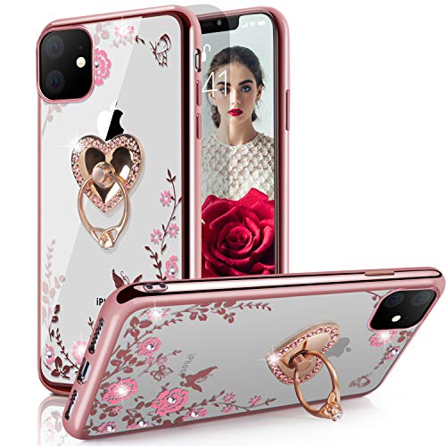 WATACHE iPhone 11 Pro Max Case, Glitter Sparkly Diamond Secret Garden Floral Butterfly