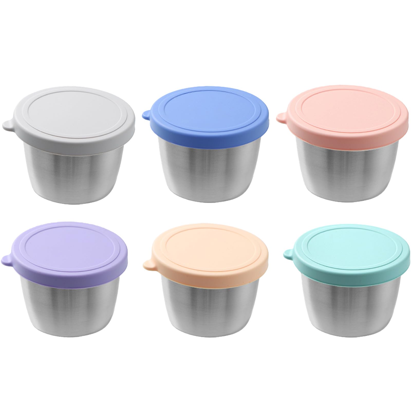 PandaEar 6 Pack 2.4 oz Stainless Steel Condiment Containers with Leakproof Silicone Lids, Reusable Small Sauce Cups for Salad Dressing, Lunch Box, Travel & Meal Prep, Dishwasher & Freezer Safe