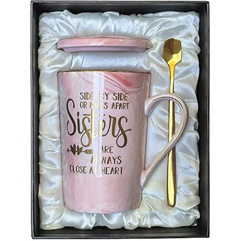 Sister Gifts Birthday Gifts from Sister, Friends, Brother - Funny Valentine’s Day Birthday Christmas Gifts for Sisters,Her,Sister in Law Marble Ceramic Coffee Mug 14oz (Pink-Sister) Cover