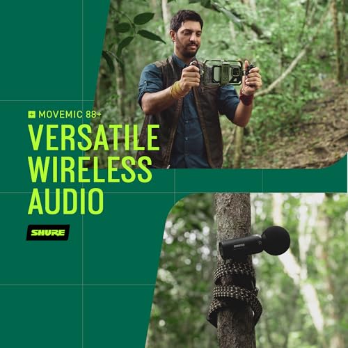 Image of Shure MoveMic 88+ Wireless Stereo Microphone for iPhone & Android - Portable Video Recording Mic with 4 Polar Patterns, DSP Audio Controls & Direct-to-Phone Connectivity, Black | Wireless Stereo Mic to Phone, 4 Patterns: Stereo 60 Degree -135 Degree, Cardioid, Figure-8, Raw Mid-Side, Dsp, 8h, 100ft
