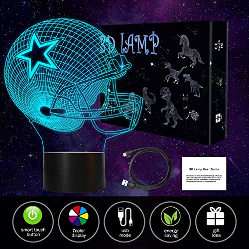3D Led Night Light Football Helmet,Shellvcase 7 Colors Gradual Changing Touch Switch Usb Table Lamp, Sports Fan Nightlight Gift For Kids Boys Girls Home Decoration (Football Helmet) #TOP1