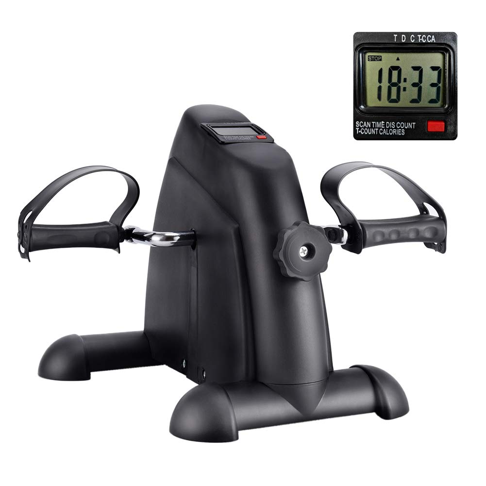 Synteam Mini Exercise Bike with Electronic Display Under Desk Bike Arms Legs Exercise Machine (LWB02, Black)