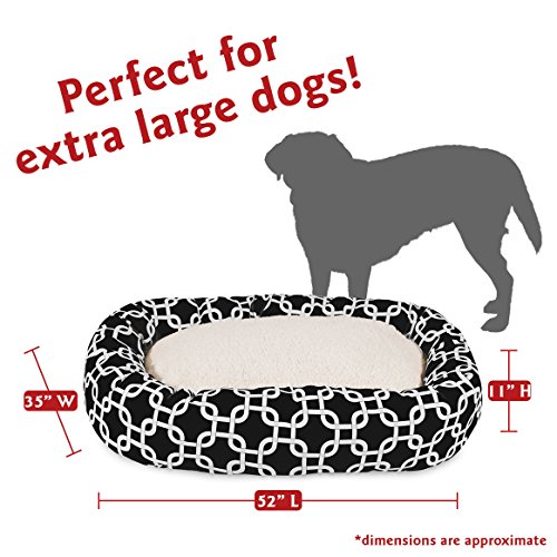 Image of Majestic Pet 52 Inch Links Sherpa Calming Dog Bed Washable - Cozy Soft Round Dog Bed with Spine for Head Support - Fluffy Donut Dog Bed 52x35x11 (inch) - Round Pet Bed X- Large - BLACK