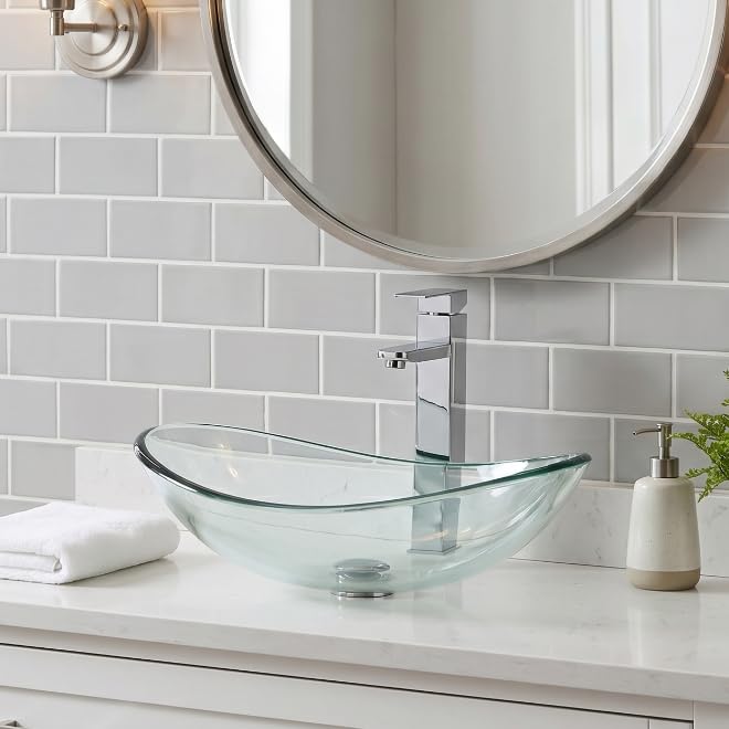 Lavabo en verre artistique SOLIDEE ensemble vasque transparente et robinet pour éviter les fuites