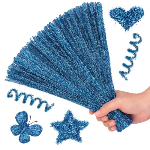 Image of Hssugi 100PCS Pipe Cleaners, Glitter Lake Blue Chenille Stems Craft Supplies | Pipe Cleaners Craft Supplies, Pipe Cleaners Bulk Fuzzy Sticks for DIY Art and Craft Projects Home Decoration