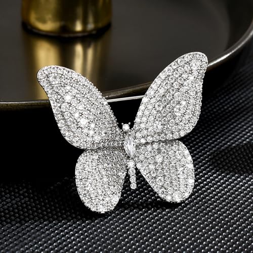 Image of Gold /Silver Butterfly Brooches for Women Rhinestone Tassel Butterfly Pin Brooch Dainty Crystal Lapel Pin Animal Insect CZ Brooch Lapel Pin for Coats Jackets Sweaters Accessories