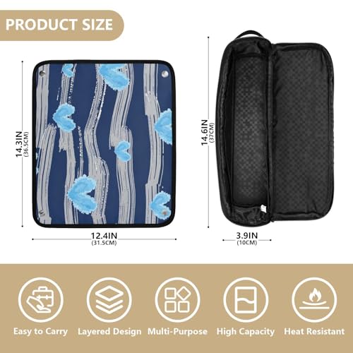 Bolsa de viaje para herramientas de cabello para mujer y tapete resistente al calor, estuche portátil para planchas, rizadores y secadores, azul marino con rayas y corazones miniatura 4