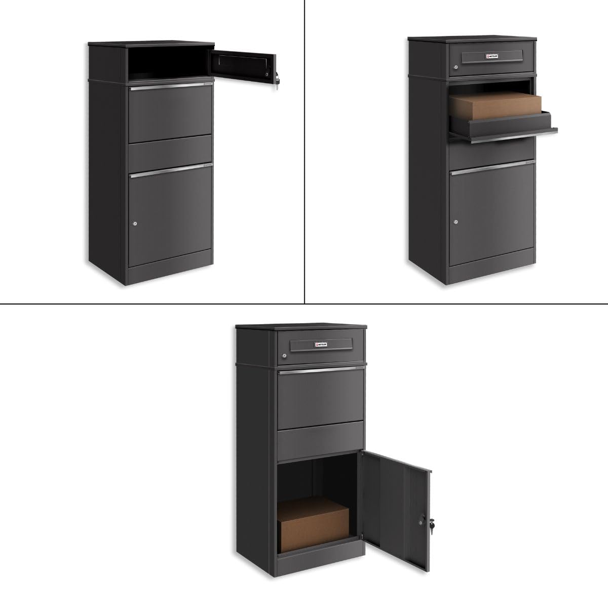 Metzler cassetta postale e box pacchi XXL da esterno acciaio zincato verniciato a polvere grigio micaceo DB 703 con targhetta nome intercambiabile sicura resistente intemperie design moderno