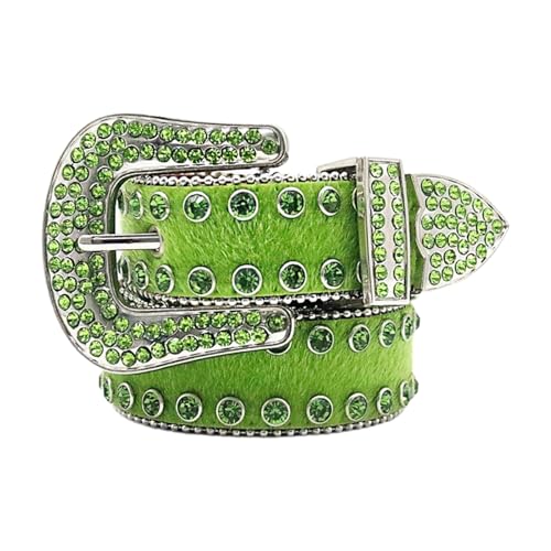 Cinturón de mezclilla punk verde brillante con diamantes de imitación para ropa urbana