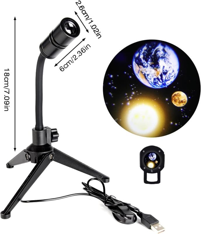 Image of Galaxy Projector Light with Tripod Stand, Earth and Moon Projection, USB Powered, Adjustable Angle, Space Theme Room Decor (Earth)