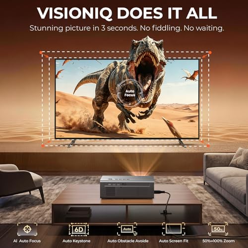Image of Smart Projector-4K with Wifi Bluetooth, AI Auto Focus Keystone Outdoor Home Theater VIDAA Movie Projector Built-in Apps, 60W Dolby, Airplay, Voice Control, Live TV, Ceiling, Gaming, Camping