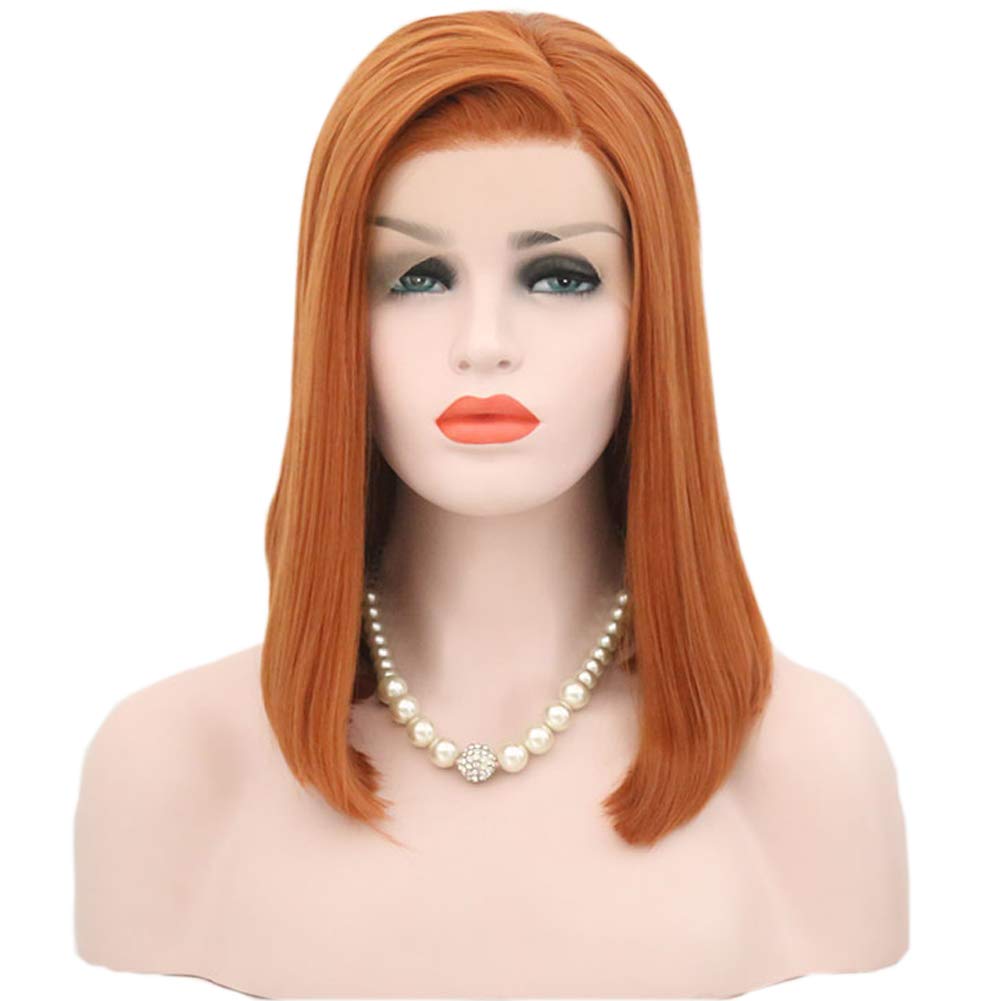 Lace Front Wigs Orange Red Bob Wig, 14" Short Ginger Wig Natural Straight Synthetic Full Wig for Women