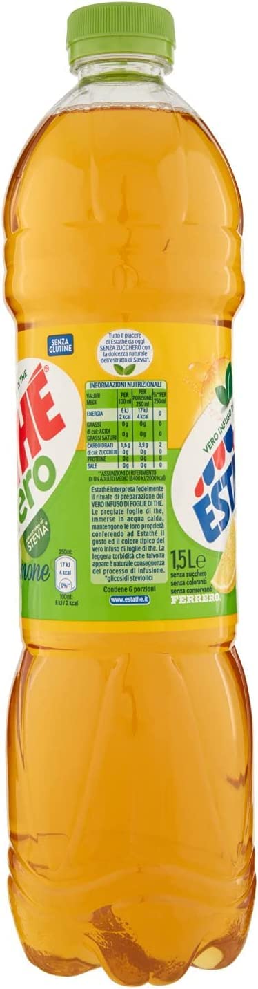 12 x Ferrero té helado de limón The' Limona PET 1,5 l ESTATHE Zero tea sin azúcar