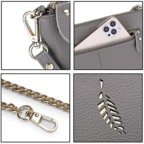 Image of YALUXE Genuine Leather Wristlet Handbags Purses Cell Phone Pocket Clutch Wallet Crossbody Bags for Women