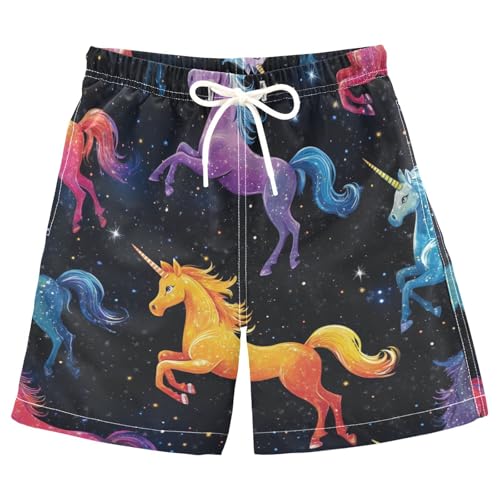 Jucciaco Boys Beach Board Shorts Unicorn Horse Galaxy Swim Trunk Teen Swimwear