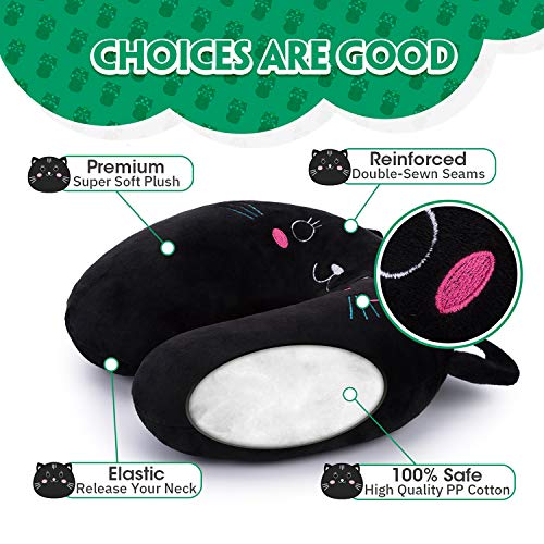 H Homewins Travel Pillow For Kids Toddlers-Soft Neck Head Chin Support Pillow,Cute Animal,Comfortable In Any Sitting Position For Airplane,Car,Train,Machine Washable,Children Gift (Black Cat) #TOP2