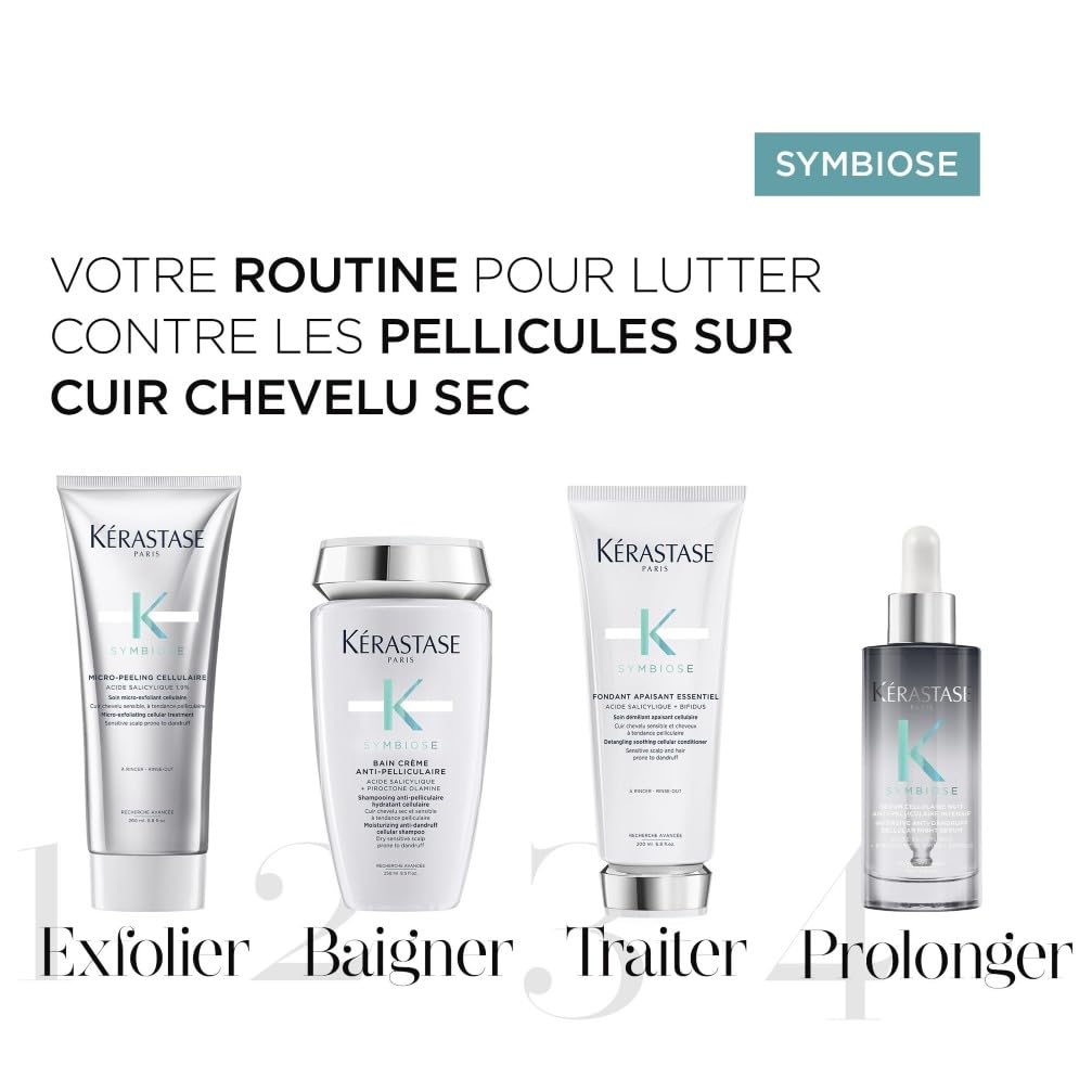 KERASTASE Symbiose - Bain Crème Pureté - Shampoing Antipelliculaire - Effet Prouvé Jusqu'à 7 Semaines Après Utilisation - À l'Acide Salicylique - Sans Silicone - Cuir Chevelu Gras & Sensible - 250 ml