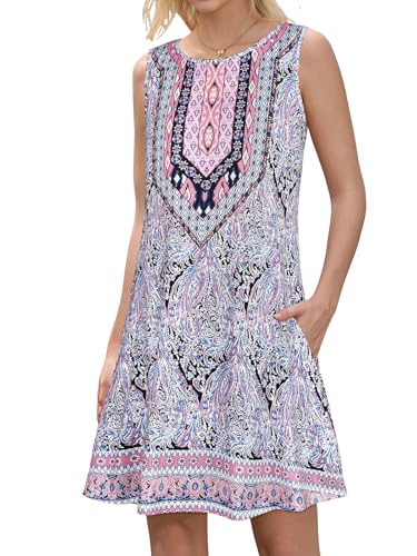 Image of Summer Dresses for Women Beach Boho Sleeveless Vintage Floral Flowy Pocket Tshirt Tank Sundresses 2026
