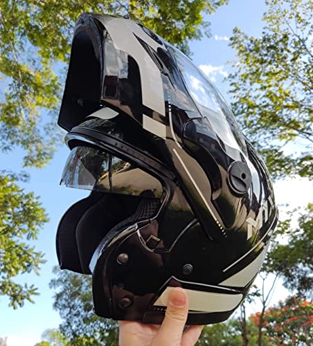 Capacete Moto Mixs Captiva Route Articulado Escamoteável Robocop Com Viseira Interna Fumê Cinza 56